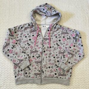 BARBIE Cute Gray/Pink Zip Up Hoodie Sweatshirt Teen Girl Long Sleeve Sz XL